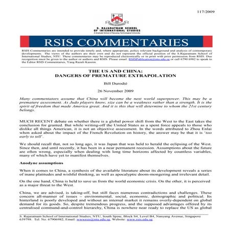 RSIS Commentary 117/2009