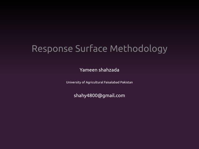 Response Surface Methodoly (RSM)