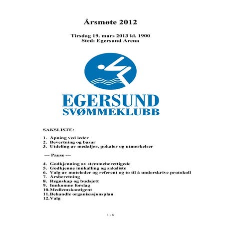 Årsmøteinnkalling ESK 2012 mars 2013