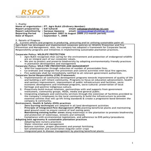 RSPO PT Agro Bukit Kalimantan Tengah 2008