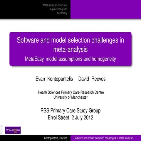 RSS local 2012 - Software challenges in meta-analysis