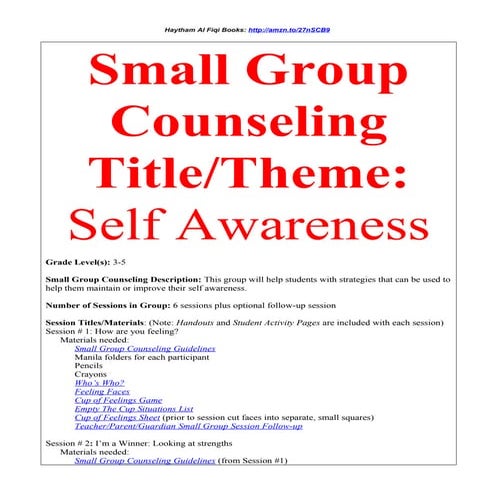Small Group Counseling Title/Theme: Self Awareness