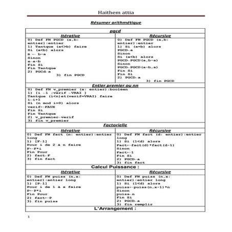 Résumer arithmétique