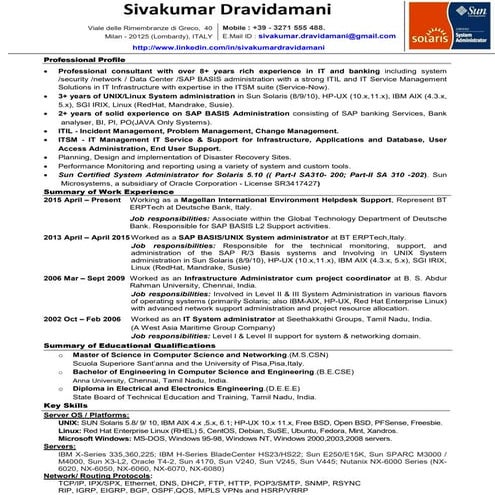 Résumé of sivakumar dravidamani