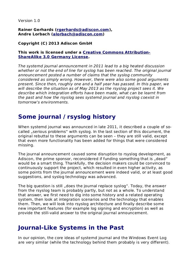 Rsyslog vs Systemd Journal (Paper)
