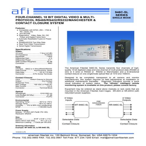 American Fibertek RT-946C-SL Data Sheet