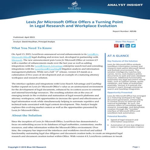 Blue Hill Research Review of Lexis for Microsoft Office