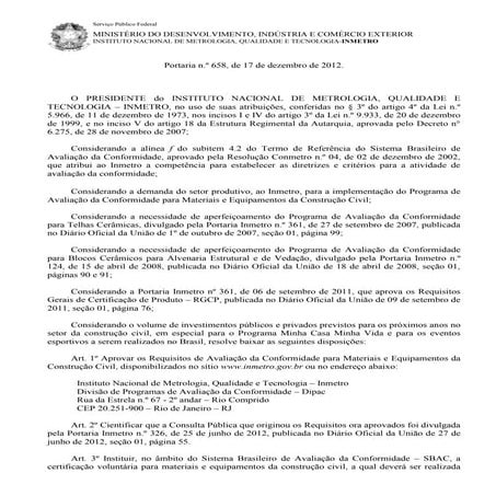 Portaria Inmetro 658 RTAC 001946  Telhas de Concreto