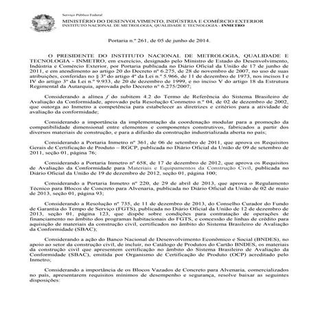 Portaria Inmetro 261 Rtac002116   Blocos Vazados de Concreto