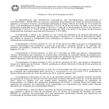 Portaria Inmetro 262 Rtac002117 Cal Hidratada para Argamassa