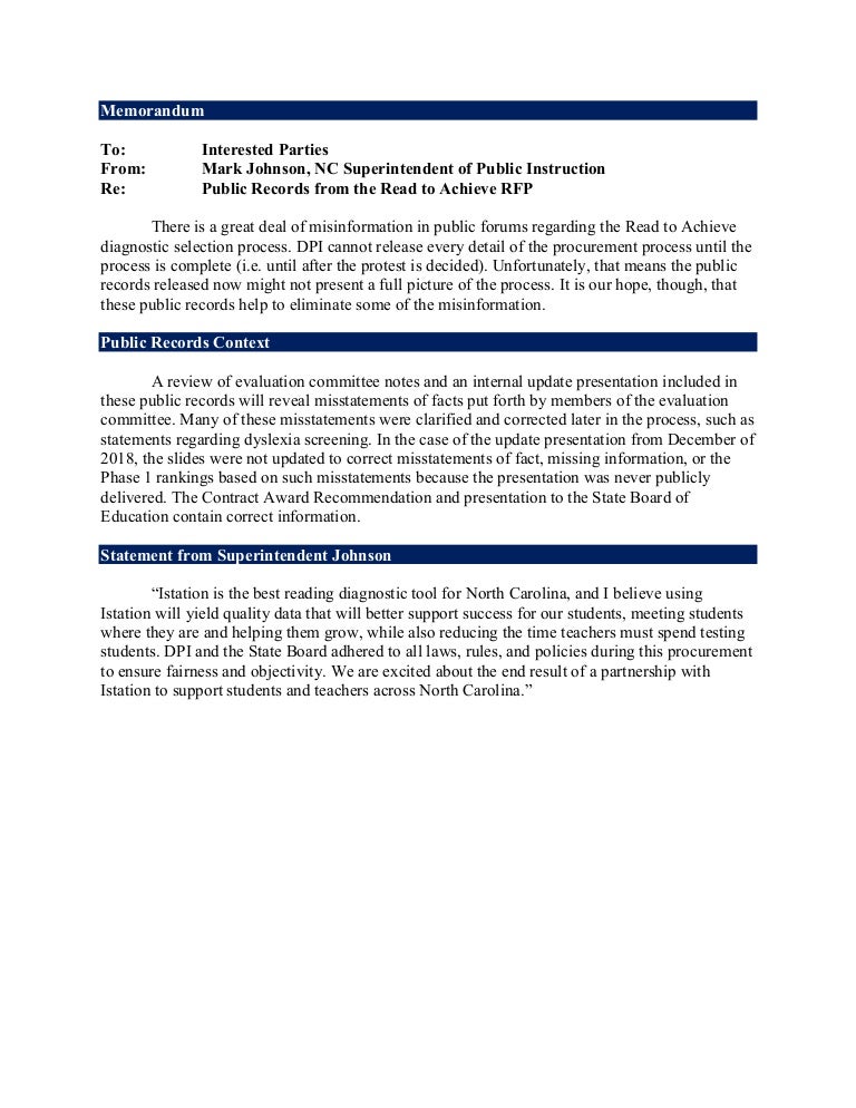 DPI Documents On Literacy Assessment Vendor Pick