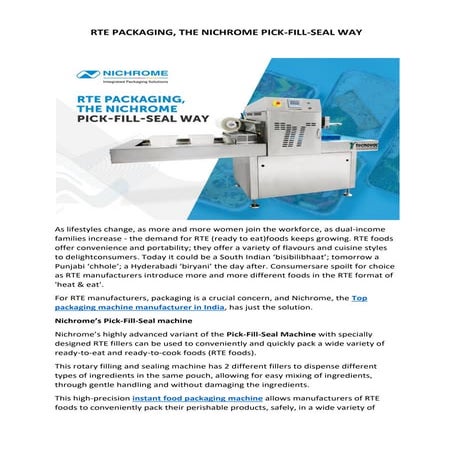 RTE PACKAGING, THE NICHROME PICK-FILL-SEAL WAY | PDF