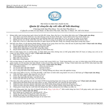 TRẮC NGHIỆM QUẢN LÝ CHUYỂN DẠ VỚI VẤN ĐỀ BẤT THƯỜNG