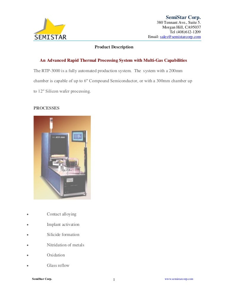 Rtp 3000 rapid thermal processing equipment