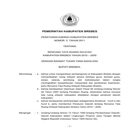 Rencana Tata Ruang Wilayah Kabupaten Brebes | PDF