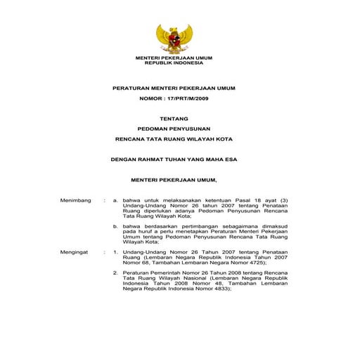 Pedoman Penyusunan Rencana Tata Ruang Wilayah (RTRW) Kota