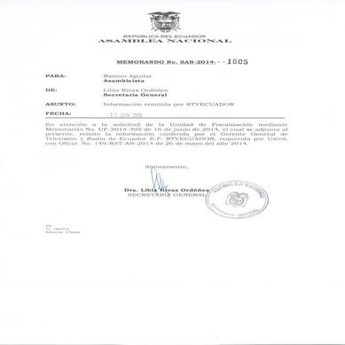 Fiscalización. Solicitud de información a RTVECUADOR