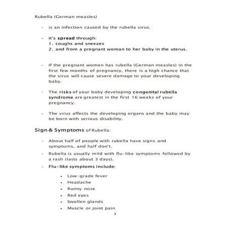 Rubella (German measles) during pregnancy