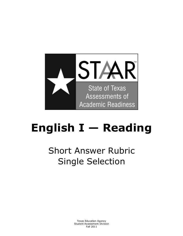 STAAR EOC Short Answer Single Selection Rubric from TEA