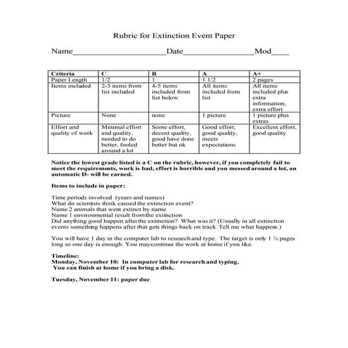 Sample Rubric, Oceans | PDF