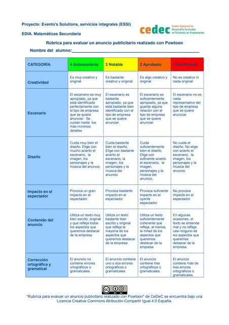 Rúbrica de un anuncio publicitario ...