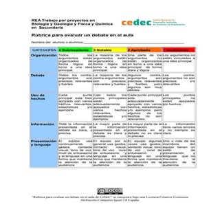 Rúbrica de un debate en clase