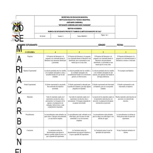 Rubrica de estudiantes