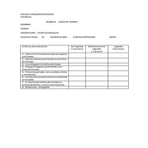 Rubrica linea de tiempo