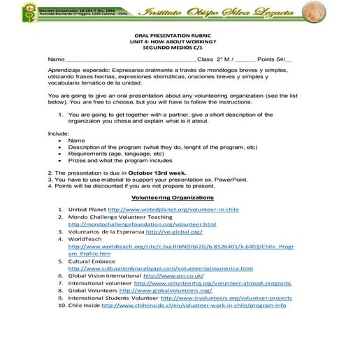 Rubrica presentacion oral 2 medio