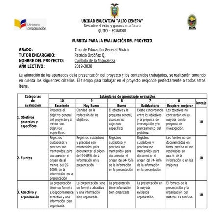 Rubrica proyecto 7mo egb | DOC