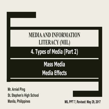 Media and Information Literacy (MIL) Types of Media (Part 2)- Mass Media and ...