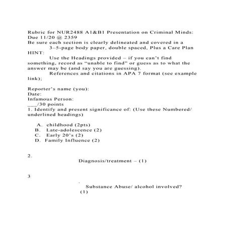 Rubric for NUR2488 A1&B1 Presentation on Criminal Minds Due 1120.docx