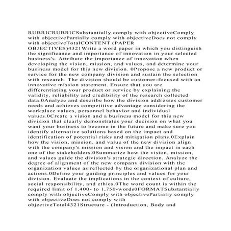 RUBRICRUBRICSubstantially comply with objectiveComply with objecti.docx