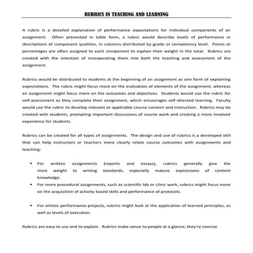 Rubrics in teaching and learning