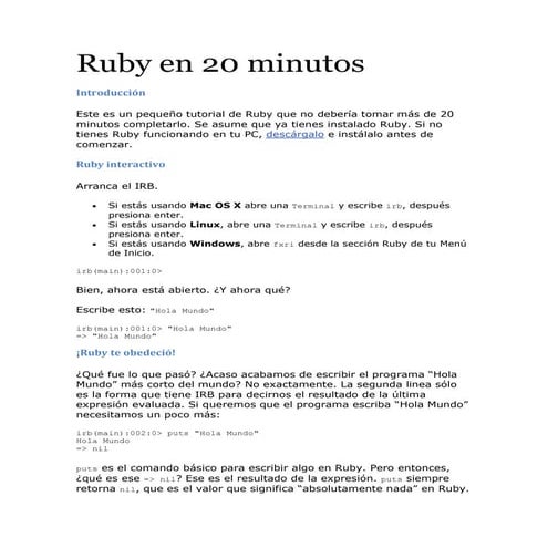 Ruby en 20 minutos | PDF