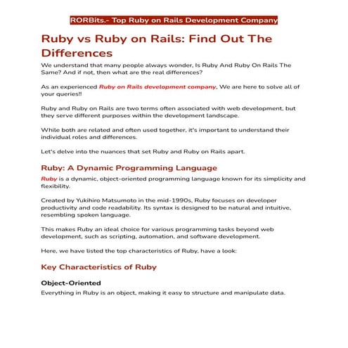 Ruby vs Ruby on Rails: Find Out The Differences - RORBits | PDF