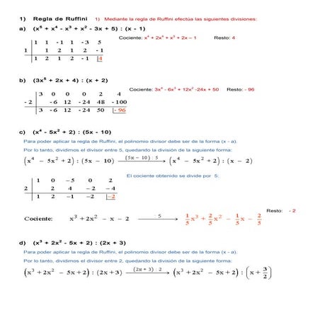 08. regla de ruffini_ejercicios | PDF