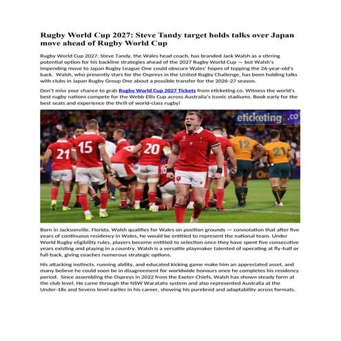 Rugby World Cup 2027 Steve Tandy target holds talks over Japan move ...