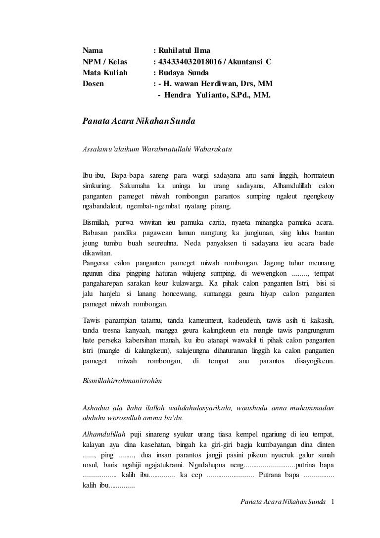 Panata Acara Nikahan Sunda (Ruhilatul ilma 434334032018016)