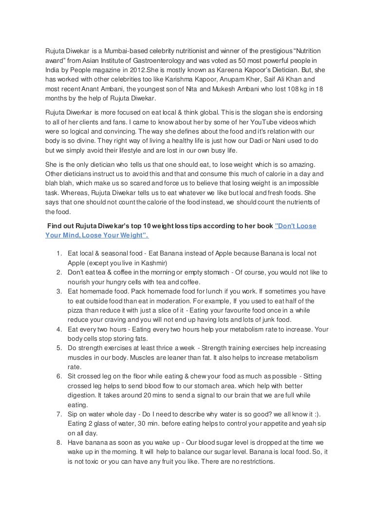 10 Weight Loss Tips By Celebrity Dietitian Rujuta Diwekar celebrity dietitian rujuta diwekar