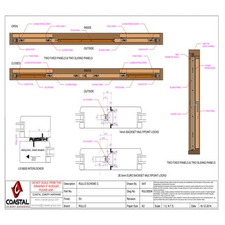 RUL00004 Rullo Scheme C Straight Sliding Door Gear Suggested Layout Drawing