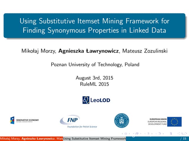 RuleML2015: Using Substitutive Itemset Mining Framework for Finding Synonymou...