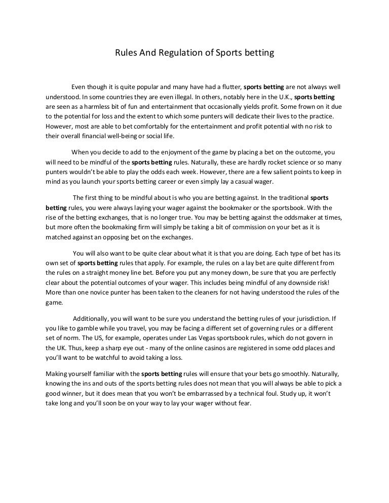 Rules and regulation of sports betting