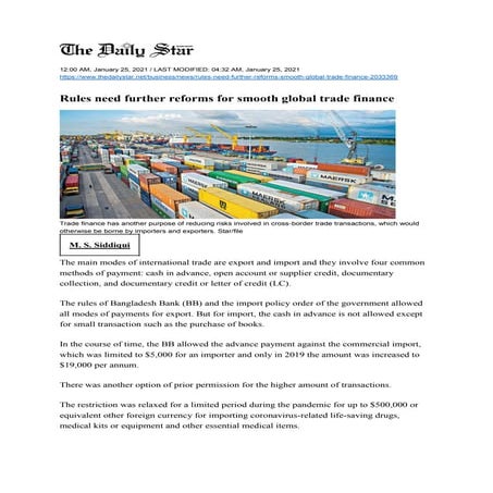 Rules need further reforms for smooth global trade finance