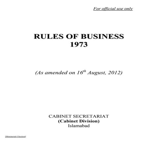 Rules of business amended 16th august, 2012
