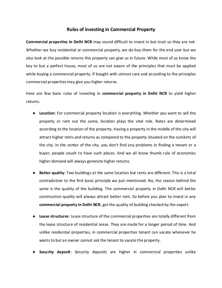 Rules of investing in commercial property