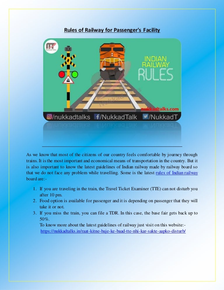 Rules of railway for passenger's facility