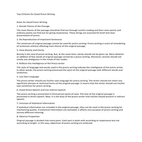 Important Top 10 Rules for Good Precis Writing