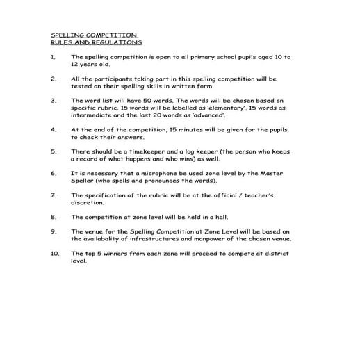 Rules spelling competition | DOC