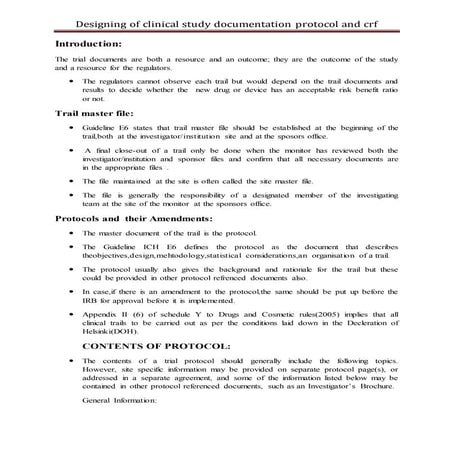 Designing of clinical study documentation -protocol and crf